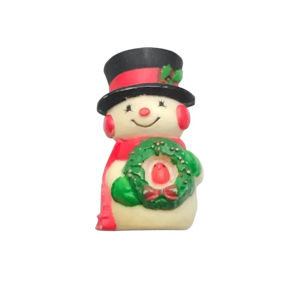 Hallmark Cards Winter Snowman Wreath and Bird Brooch Pin Multicolor Vintage